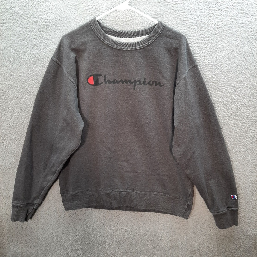 Champion Sweatshirt Adult Large Gray Crewneck Script Athleisure Sports Preppy
